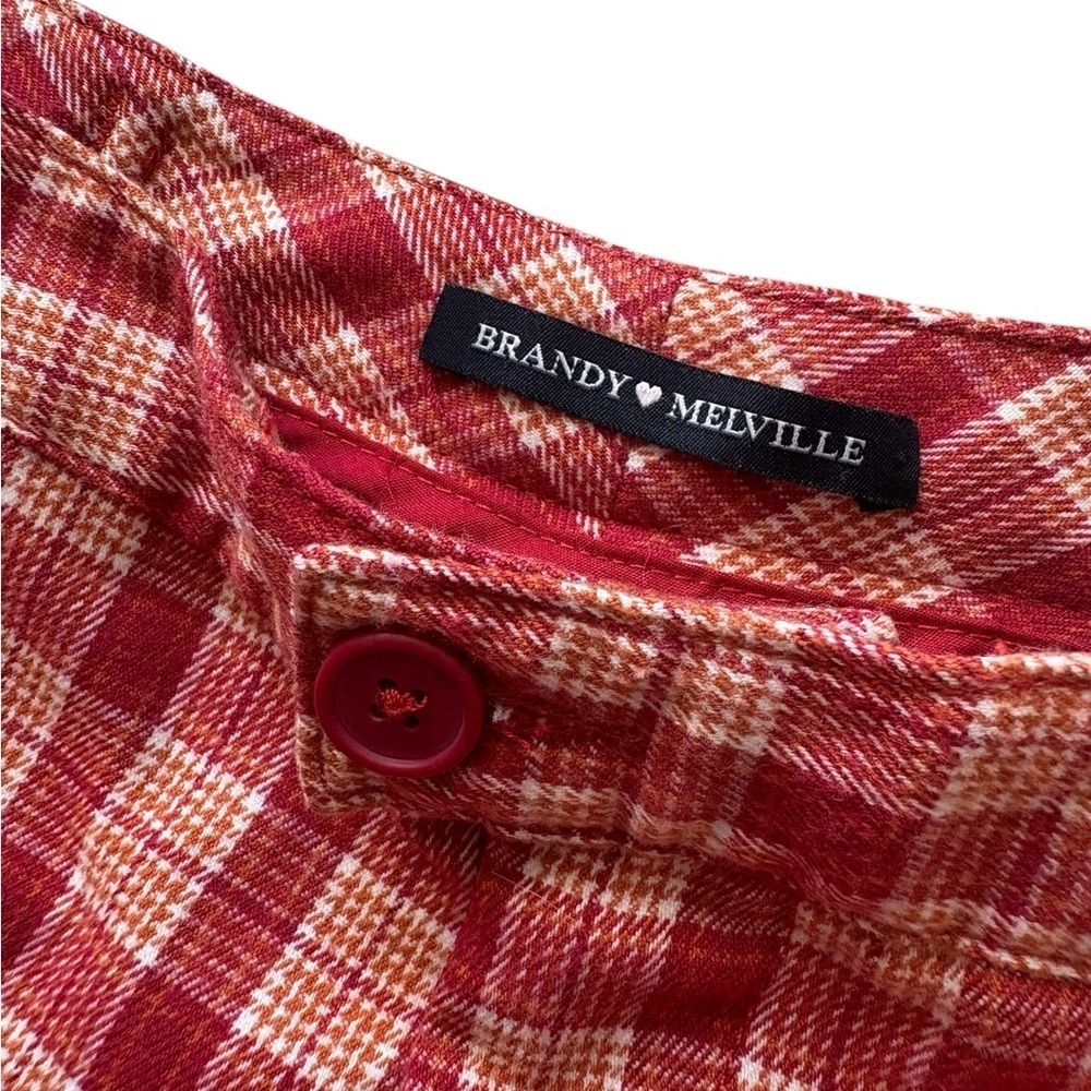 Brandy Melville Women's Red Orange Valentina Plaid Pants One Size - Picture 3 of 8
